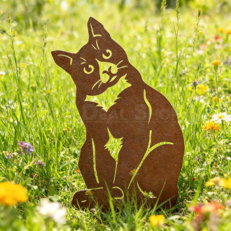 Rustic Metal Cat Silhouette Garden Stake Yard Art Decor