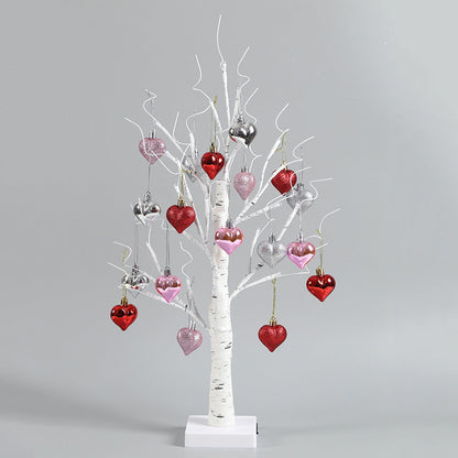 Lighted Birch Tree with Heart-Shaped Ornaments - Home Wedding Valentine Tabletop  Decor