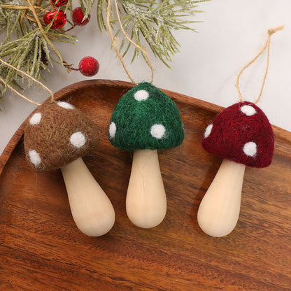 3 Pcs Christmas Felt Mushroom Hanging Ornament Set - Xmas Tree Holiday Hanging Decor