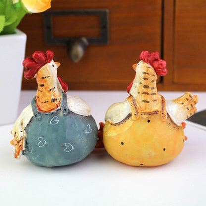 Set of 2 Hand Painted Chicken Figurines - Easter Garden Lawn Patio Home Tabletop Decor