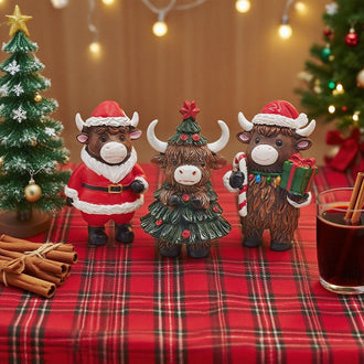 Adorable Christmas Highland Cow Figurine