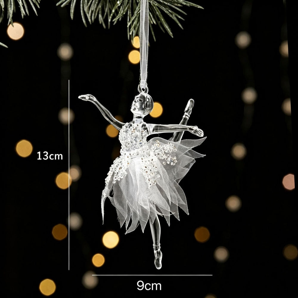 Christmas Ballerina Hanging Ornaments - Set of 2, Xmas Tree Wreath Garland Decor
