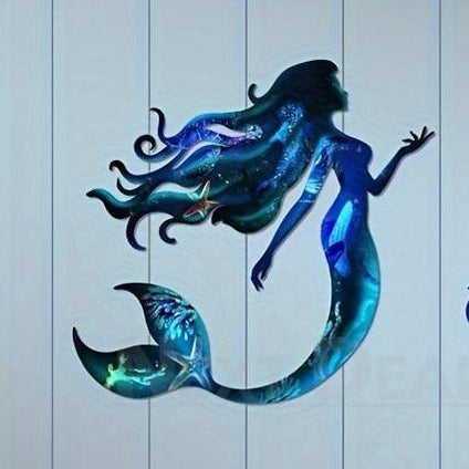 Ocean Mermaid Metal Wall Art - Home Garden Patio Fence Outdoor Decoration