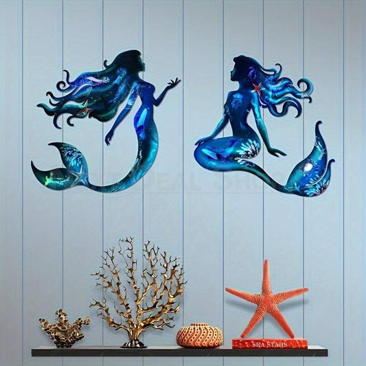 Ocean Mermaid Metal Wall Art - Home Garden Patio Fence Outdoor Decoration