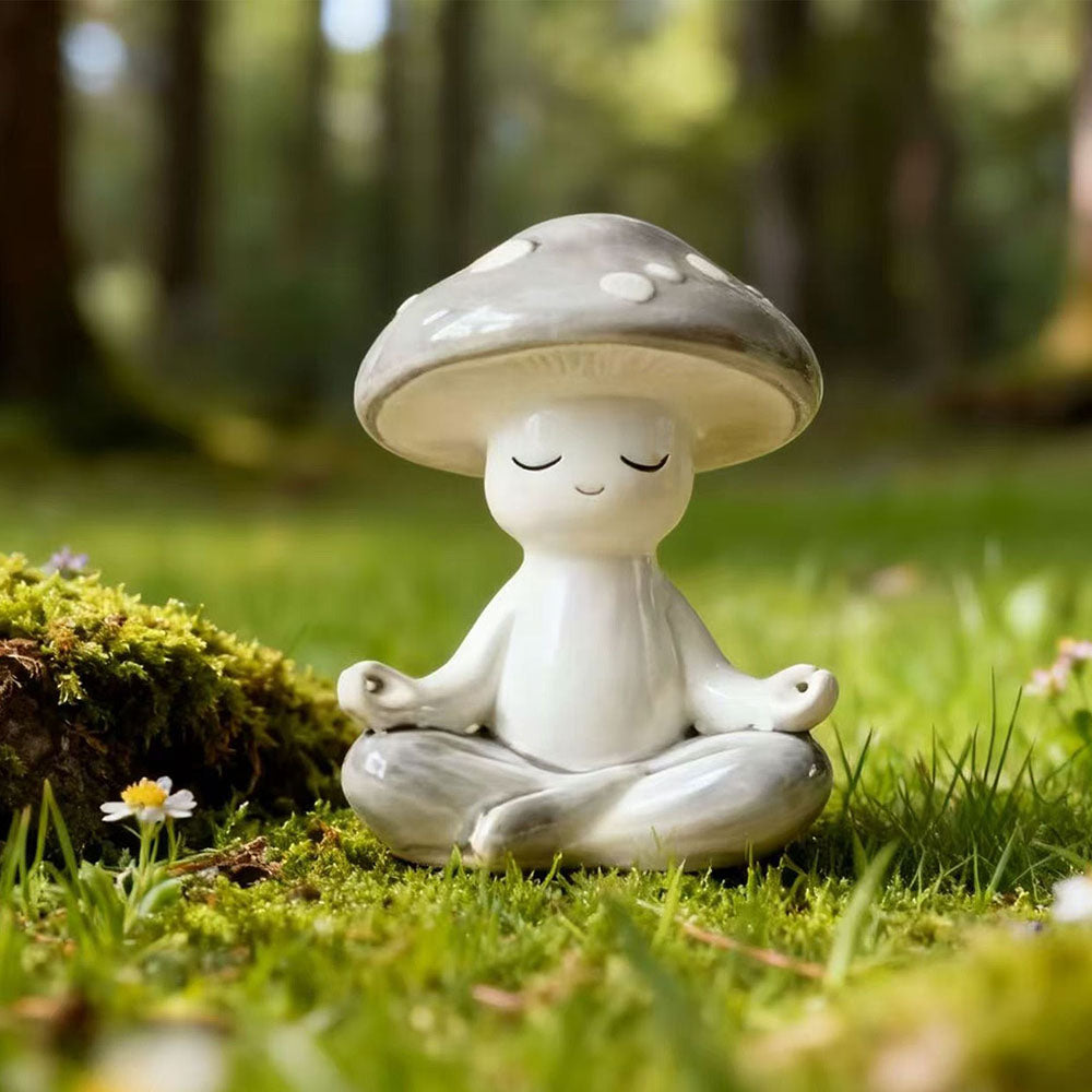 Adorable Meditating Mushroom Figurine - Garden Yard Lawn Patio Meditation Decor Ornament