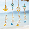 Set of 4 Hand Painted Coastal Nautical Wooden Hanging Wall Decor - Home Window Bedroom Indoor Hanging Decoration