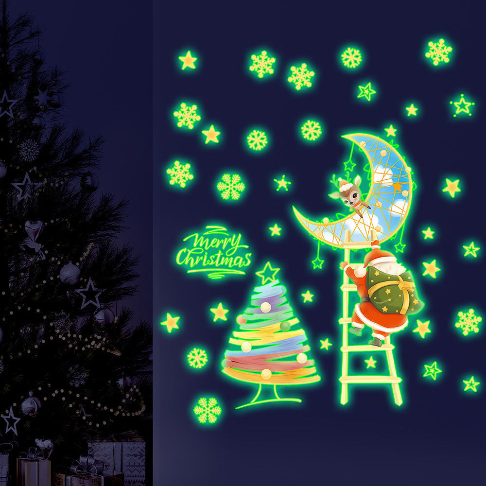 Glow In the Dark Christmas Stickers Set - Window Wall Xmas Decor Decals