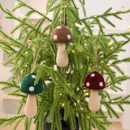 3 Pcs Christmas Felt Mushroom Hanging Ornament Set - Xmas Tree Holiday Hanging Decor