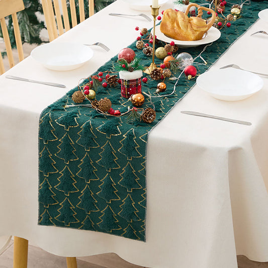 Festive Sequin Christmas Tree Table Runner - Dining Table Xmas Seasonal Tabletop Decor