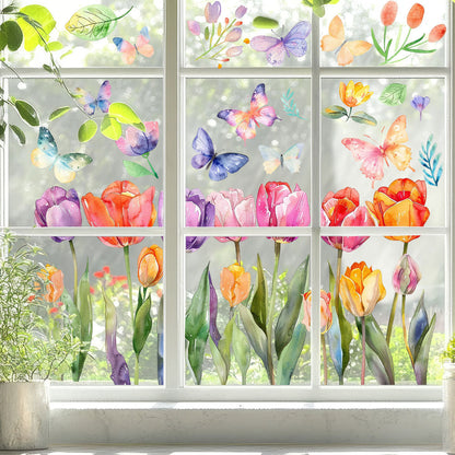 Colorful Tulip & Butterfly Window Clings