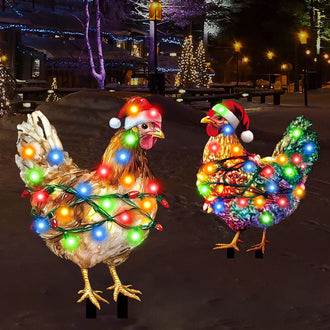 Christmas Chicken Garden Yard Stake with LED Lights
