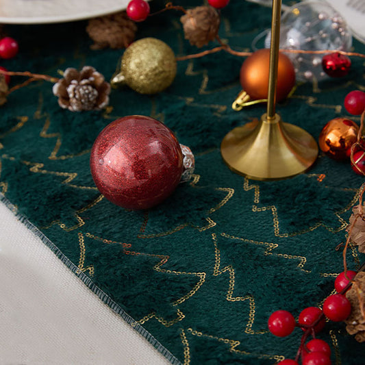Festive Sequin Christmas Tree Table Runner - Dining Table Xmas Seasonal Tabletop Decor