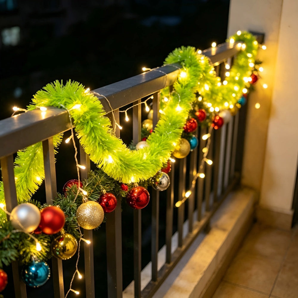 Battery Powered Lime Green Christmas Tinsel Garland Lights - 9.84 ft, Mantel & Tree Holiday Decor