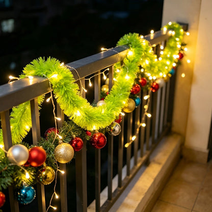 Battery Powered Lime Green Christmas Tinsel Garland Lights - 9.84 ft, Mantel & Tree Holiday Decor