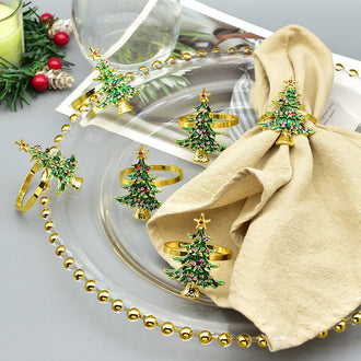 6 Pcs Rhinestone Christmas Tree Napkin Ring Set