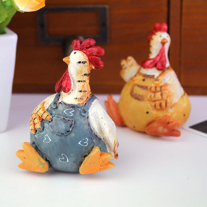 Set of 2 Hand Painted Chicken Figurines - Easter Garden Lawn Patio Home Tabletop Decor
