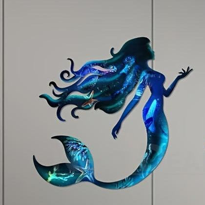 Ocean Mermaid Metal Wall Art - Home Garden Patio Fence Outdoor Decoration