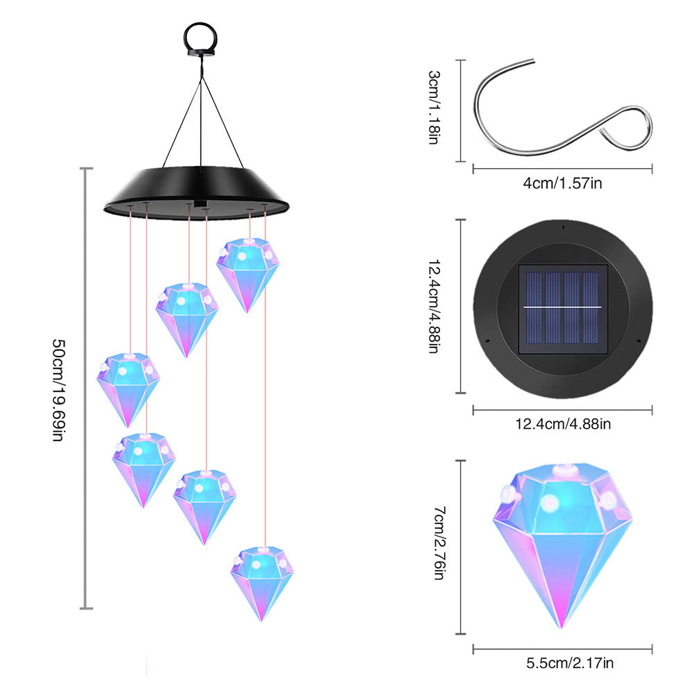 Solar Powered LED Dangling Diamond Light - Garden Patio Yard Outdoor Hanging Ambient Lighting