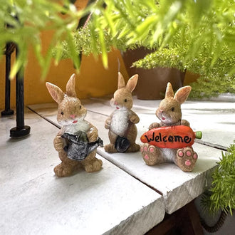 Set of 3 Adorable Bunny Gardener Figurines