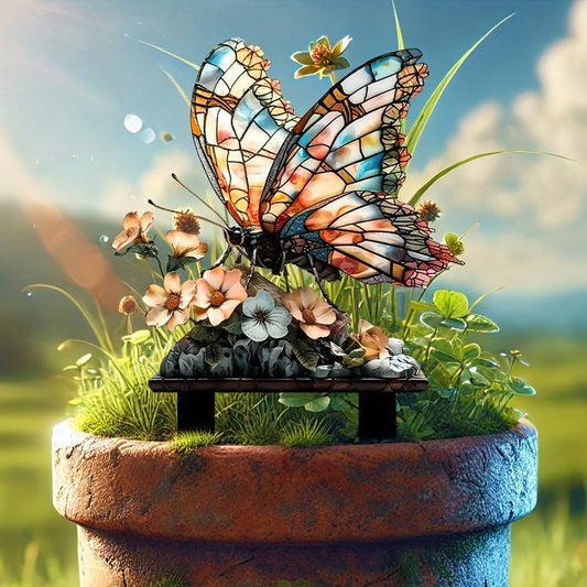 Colorful Butterfly Garden Stake Decor - Acrylic Outdoor Lawn Patio Flower Bed Decoration