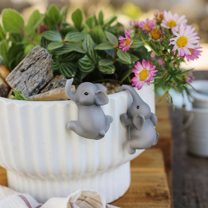 Set of 2 Adorable Elephant Plant Pot Huggers - Garden Patio Potted Plant Edge Figurine Decor