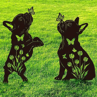 Set of 2 Metal French Bulldog Silhouette Garden Stakes