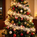 Battery Powered Silver Santa Christmas Tinsel Garland Lights - 9.84 ft, Mantel & Tree Holiday Decor
