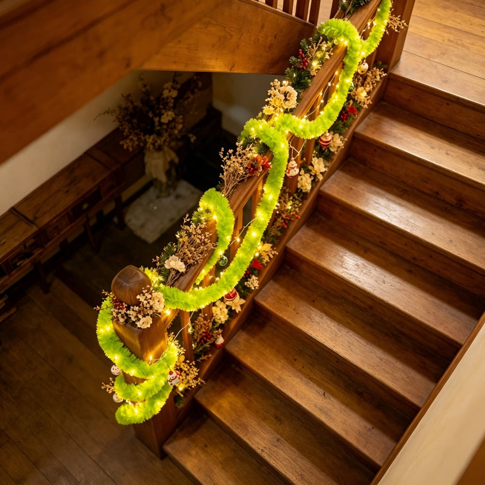 Battery Powered Lime Green Christmas Tinsel Garland Lights - 9.84 ft, Mantel & Tree Holiday Decor