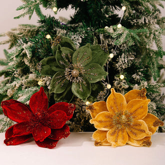 3 Pcs Festive Christmas Flower Ornament Set