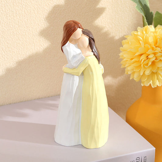 Hand Painted Mom & Daughter Figurine - Home Tabletop Shelf Desktop Art Decor