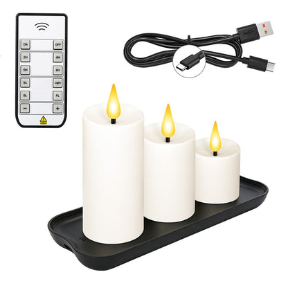 USB Rechargeable Flameless LED Candles with Remote & Charging Tray - Set of 3, Home Table Mantel Wedding Christmas Holiday Indoor Decor