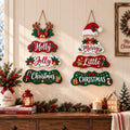 Christmas Wooden Hanging Signs - Set of 2, Holiday Front Door Wall Hanging Decor