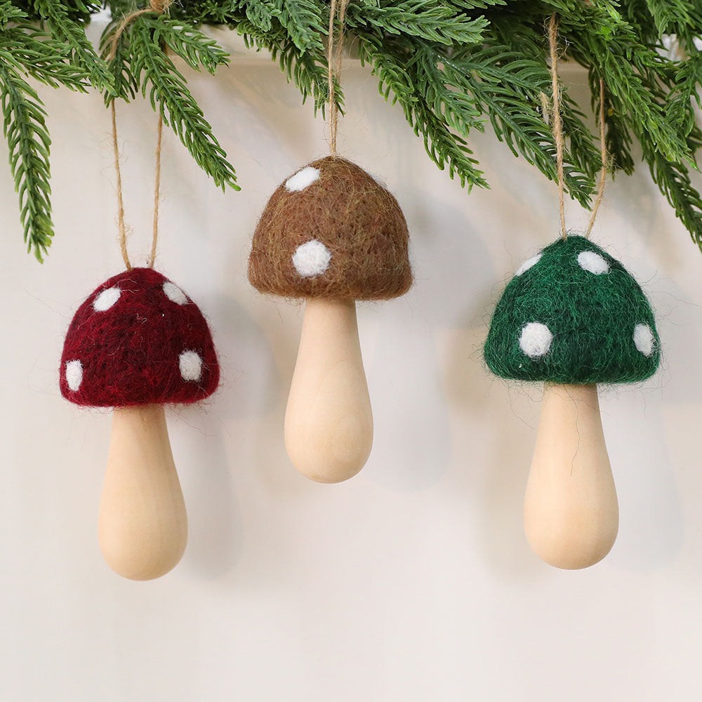 3 Pcs Christmas Felt Mushroom Hanging Ornament Set - Xmas Tree Holiday Hanging Decor