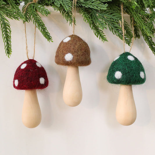 3 Pcs Christmas Felt Mushroom Hanging Ornament Set - Xmas Tree Holiday Hanging Decor