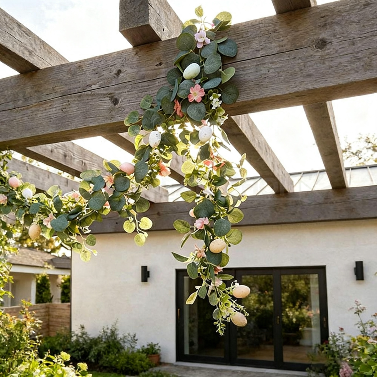 Pastel Easter Egg & Eucalyptus Garland  -  5.58 ft, Mantel & Door Spring Holiday Decor