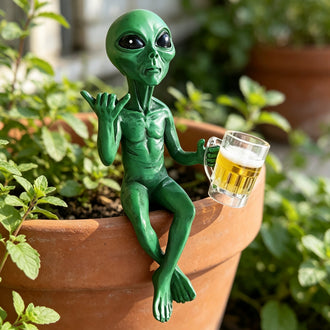Playful Novelty Resin Relaxing Alien with Beer Figurine - Desk & Shelf Decor