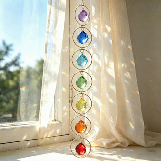 Rainbow Chakra Crystal Suncatcher  -  Window & Porch Hanging Decor