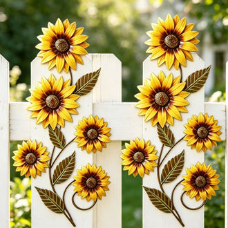 Rustic Farmhouse Painted Metal Sunflower Wall Decor - Set of 2 (11.8-Inch), Patio & Fence Decor