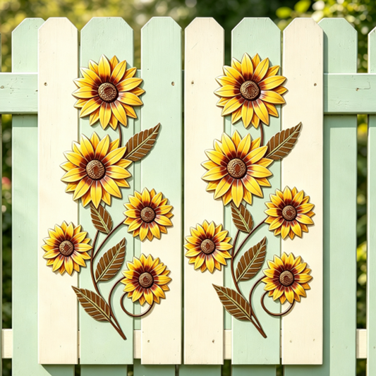 Rustic Farmhouse Painted Metal Sunflower Wall Decor - Vintage Wall Art For Garden Patio Fence Outdoor Hanging Decoration