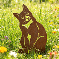 Rustic Metal Cat Silhouette Garden Stake - 11.8-Inch Tall, Yard & Walkway Decor