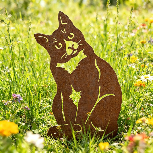 Rustic Metal Cat Silhouette Garden Stake - 11.8-Inch Tall, Yard & Walkway Decor-View 1-Next Deal Shop