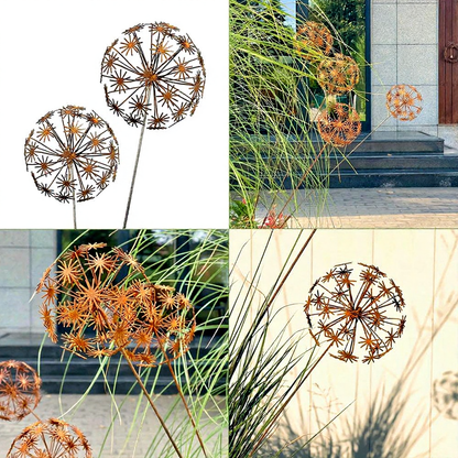 Rustic Metal Dandelion Garden Stake  -  Yard & Lawn Outdoor Yard Art