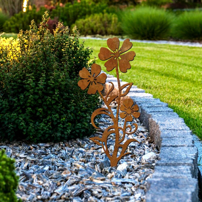 Rustic Metal Flower Garden Stake - Flower Bed & Lawn Yard Art