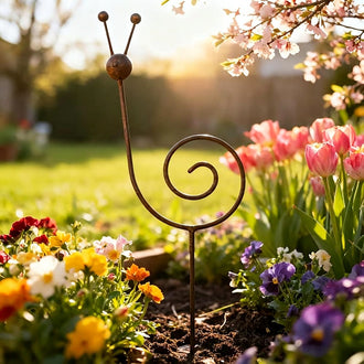 Rustic Metal Snail Garden Stake -  Flower Bed Yard Art