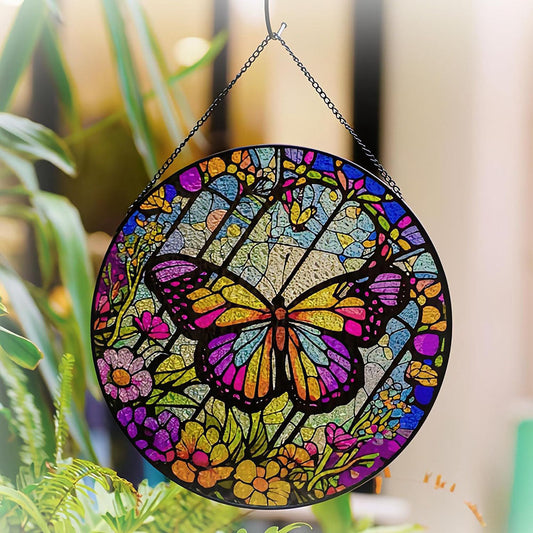 Stained Glass Butterfly Hanging Suncatcher - Colorful Prism Ornament For Home Window Wall Hanging Decoration