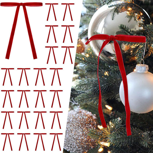24 Pcs - Elegant Red Velvet Christmas Tree Bow
