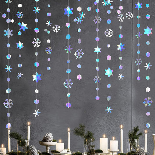 52 Ft Iridescent Snowflake Winter Garland - Christmas Holiday Party Decor