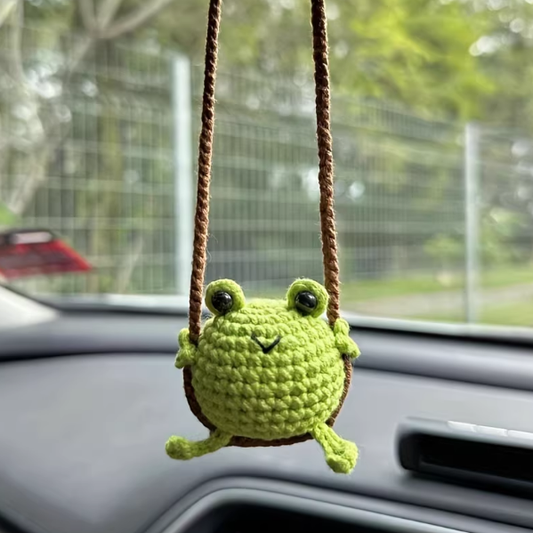 Handmade Crochet Swinging Frog - Cute Knitted Pendant For Home Car Rearview Mirror Decoration