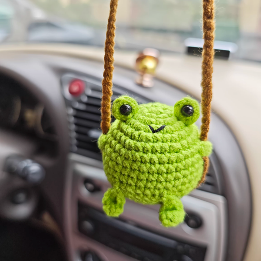 Handmade Crochet Swinging Frog - Cute Knitted Pendant For Home Car Rearview Mirror Decoration