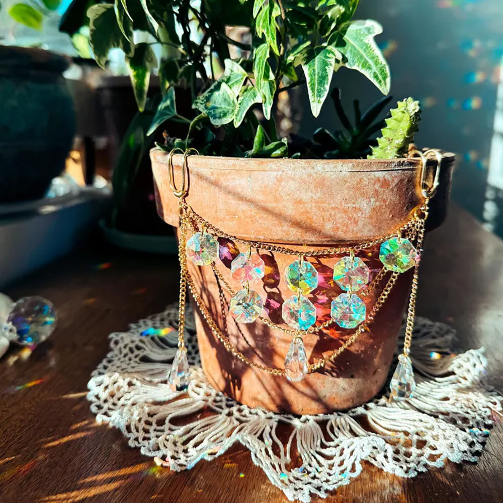 Crystal Suncatcher Plant Pot Charm - Outdoor Garden Planter Flower Pot Decoration